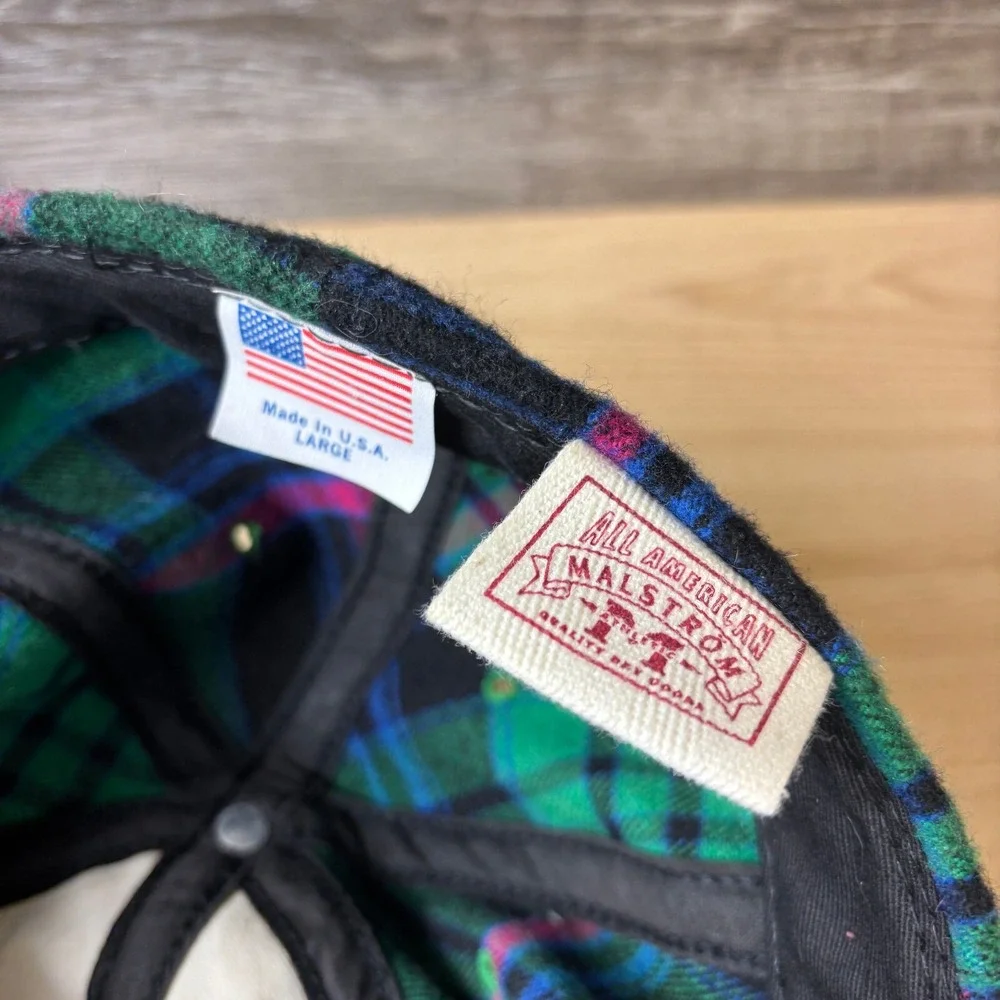 Malstrom Hat Cap Fitted Large‎ Black Green Wool Plaid Dry Goods USA Made
